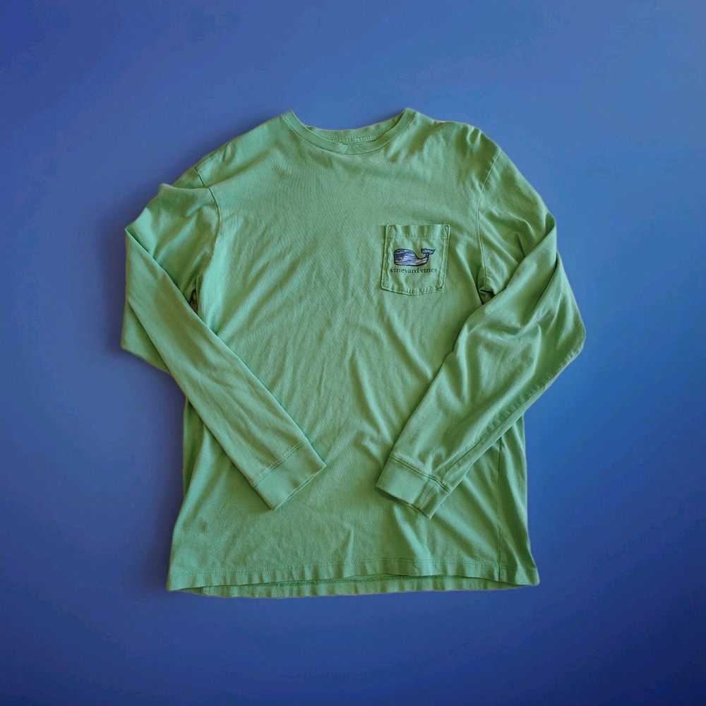 VINEYARD VINES T-Shirt Size S Green Long Sleeve Whale‎ Logo Pocket